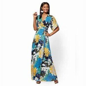 New York & Company Floral Surplice Wrap Maxi Dress Sz XS
